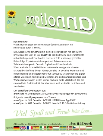 KUHN Kreiselegge Typ HR 6001 Bild- Ersatzteilliste & Explosionszeichnungen Deutsch, Englisch & Französisch - annoligno 308